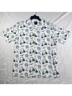 Bioworld Men’s S Golf Cart A Tee-Rific Time Rayon Button Up Shirt White